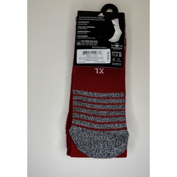 adidas 5-Star Team Cushioned Crew Socks, Red Mens Size XL (12-16) - Picture 2 of 2